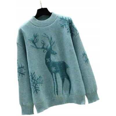 Inny producent Sweter Świąteczny Ciepły Uroczy Renifer Niebieski Inny producent Sweter Świąteczny Ciepły Uroczy Renifer Niebieski