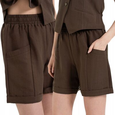 SZORTY DAMSKIE CASUAL WYSOKI STAN KIESZENIE KRÓTKIE WYGODNE MORAJ M DARK BROWN SZORTY DAMSKIE CASUAL WYSOKI STAN KIESZENIE KRÓTKIE WYGODNE MORAJ M DARK BROWN