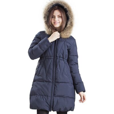 Inny producent Taliowana pikowana kurtka damska z futrem XXL Granatowy Inny producent Taliowana pikowana kurtka damska z futrem XXL Granatowy
