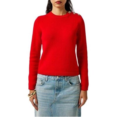 Ted Baker Czerwony Sweter Damski z Wełną z Guzikami na Ramieniu XS Kwa Ted Baker Czerwony Sweter Damski z Wełną z Guzikami na Ramieniu XS Kwa