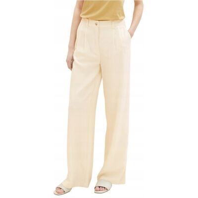 Inny producent TOM TAILOR KREMOWE SPODNIE CHINOS Z WYSOKIM STANEM Z LNEM 32/30 7AA Inny producent TOM TAILOR KREMOWE SPODNIE CHINOS Z WYSOKIM STANEM Z LNEM 32/30 7AA