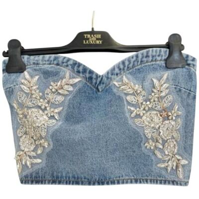 Top decolletè in jeans Donna TRASH AND LUXURY con applicazioni Top decolletè in jeans Donna TRASH AND LUXURY con applicazioni