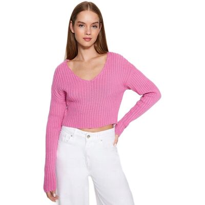 Inny producent TRENDYOL RÓŻOWY KRÓTKI SWETER Z PRĄŻKOWANEJ DZIANINY DEKOLT V S 5EA* Inny producent TRENDYOL RÓŻOWY KRÓTKI SWETER Z PRĄŻKOWANEJ DZIANINY DEKOLT V S 5EA*