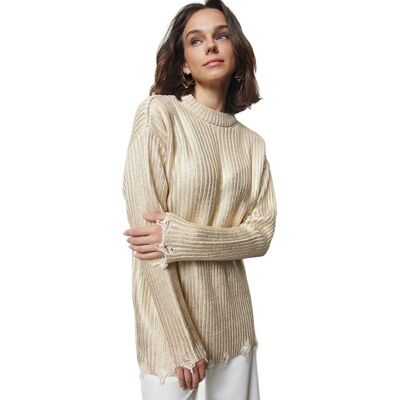 Inny producent TRENDYOL SWETER DAMSKI BEŻOWY Z MARSZCZENIAMI I DZIURAMI L 5EA* Inny producent TRENDYOL SWETER DAMSKI BEŻOWY Z MARSZCZENIAMI I DZIURAMI L 5EA*