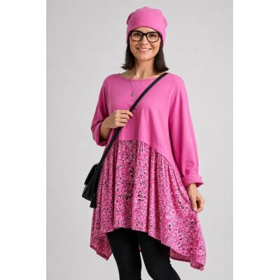 PINK BOX Tunika bluzka damska różowa z falbaną animal print OVERSIZE Italy PINK BOX Tunika bluzka damska różowa z falbaną animal print OVERSIZE Italy