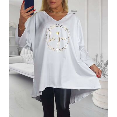 Inny producent Tunika Damska Biała Oversize Rozmiar Uniwersalny (48-56) *Butik* Inny producent Tunika Damska Biała Oversize Rozmiar Uniwersalny (48-56) *Butik*