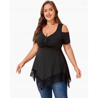 Inny producent Tunika Damska z Koronką Plus Size 2XL Bluzka Odkryte Ramiona Czarna Inny producent Tunika Damska z Koronką Plus Size 2XL Bluzka Odkryte Ramiona Czarna