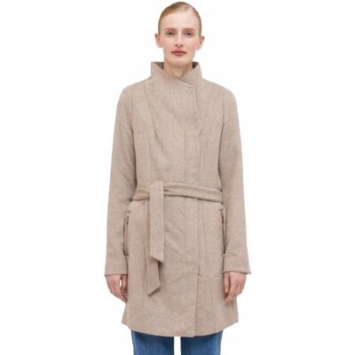 Vero Moda Zimowy Płaszcz Damski Beżowy Wiązany z Wełną S Jxa Vero Moda Zimowy Płaszcz Damski Beżowy Wiązany z Wełną S Jxa