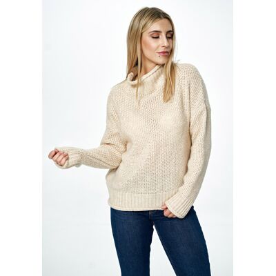 FIGL Wełniany sweter damski oversize - beżowy M886 rozmiar Uniwersalny FIGL Wełniany sweter damski oversize - beżowy M886 rozmiar Uniwersalny