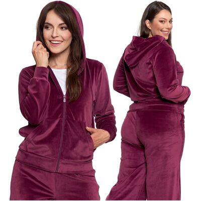 Welurowa Bluza Damska Rozpinana Moraj Gładka z Kapturem Wygodna 3XL Welurowa Bluza Damska Rozpinana Moraj Gładka z Kapturem Wygodna 3XL
