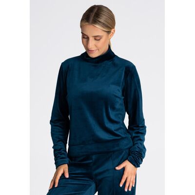 FIGL Welurowa bluza damska z golfem regular fit wkładana przez głowę - M967, morska, L FIGL Welurowa bluza damska z golfem regular fit wkładana przez głowę - M967, morska, L