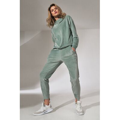 Welurowy komplet dresowy damski Figl Regular Fit bluza i spodnie z kieszeniami na co dzień - M1287, miętowy, XL Welurowy komplet dresowy damski Figl Regular Fit bluza i spodnie z kieszeniami na co dzień - M1287, miętowy, XL