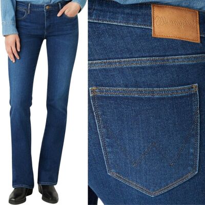 Wrangler BOOTCUT Evie ROZSZERZANE CIEMNE DAMSKIE SPODNIE JEANSOWE W27 L32 Wrangler BOOTCUT Evie ROZSZERZANE CIEMNE DAMSKIE SPODNIE JEANSOWE W27 L32