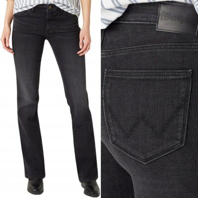 Wrangler BOOTCUT Star ROZSZERZANE CZARNE DAMSKIE SPODNIE JEANSOWE W27 L32 Wrangler BOOTCUT Star ROZSZERZANE CZARNE DAMSKIE SPODNIE JEANSOWE W27 L32