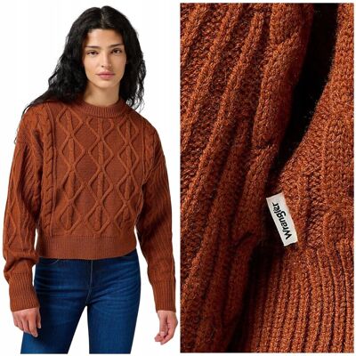 Wrangler CABLE KNIT SWEATER Gingerbread rudy wełniany damski sweter L Wrangler CABLE KNIT SWEATER Gingerbread rudy wełniany damski sweter L