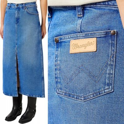 Wrangler DENIM MAXI SKIRT DŁUGA JEANSOWA SPÓDNICA ROZCIĘCIE Z PRZODU S Wrangler DENIM MAXI SKIRT DŁUGA JEANSOWA SPÓDNICA ROZCIĘCIE Z PRZODU S