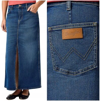 Wrangler Denim Maxi Skirt długa jeansowa spódnica z rozcięciem z przodu S Wrangler Denim Maxi Skirt długa jeansowa spódnica z rozcięciem z przodu S