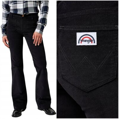 Wrangler FLARE Black czarne damskie spodnie sztruksy dzwony W30 L32 Wrangler FLARE Black czarne damskie spodnie sztruksy dzwony W30 L32