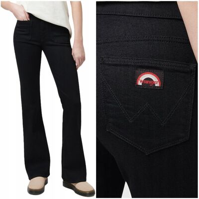 Wrangler FLARE Black DżINS czarne damskie spodnie jeansowe dzwony W26 L30 Wrangler FLARE Black DżINS czarne damskie spodnie jeansowe dzwony W26 L30