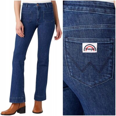 Wrangler FLARE Dark Turn wysokie damskie spodnie jeansowe dzwony W28 L32 Wrangler FLARE Dark Turn wysokie damskie spodnie jeansowe dzwony W28 L32