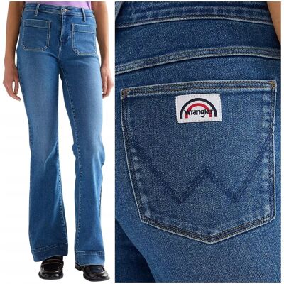 Wrangler FLARE high Raven wysokie damskie spodnie jeansowe dzwony W24 L32 Wrangler FLARE high Raven wysokie damskie spodnie jeansowe dzwony W24 L32