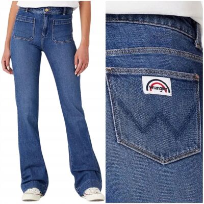 Wrangler FLARE Night Shift ciemne damskie spodnie jeansowe dzwony W28 L32 Wrangler FLARE Night Shift ciemne damskie spodnie jeansowe dzwony W28 L32
