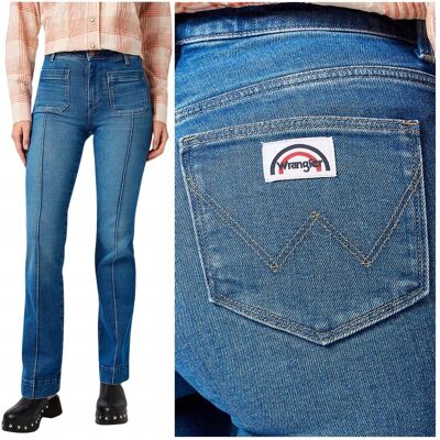 Wrangler FLARE Solid Blue DżINS damskie spodnie jeansowe dzwony W28 L32 Wrangler FLARE Solid Blue DżINS damskie spodnie jeansowe dzwony W28 L32