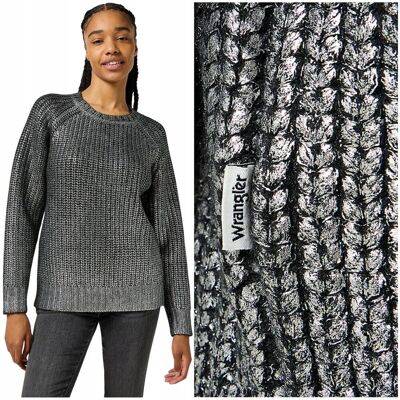 Wrangler FOILED SWEATER Silver metaliczny luźny raglanowy damski sweter M Wrangler FOILED SWEATER Silver metaliczny luźny raglanowy damski sweter M