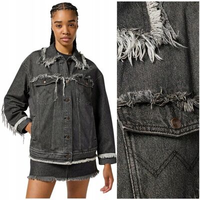Wrangler FRAY JACKET Icon Era luźna szara damska katana kurtka jeansowa S Wrangler FRAY JACKET Icon Era luźna szara damska katana kurtka jeansowa S