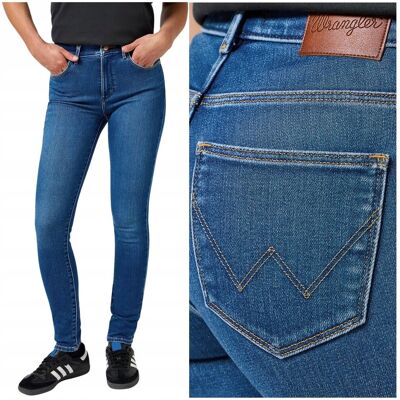 Wrangler HIGH SKINNY Azure wysokie damskie spodnie jeansowe rurki W25 L32 Wrangler HIGH SKINNY Azure wysokie damskie spodnie jeansowe rurki W25 L32