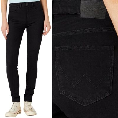 Wrangler High Skinny Wysokie Czarne Damskie Spodnie Jeansowe Rurki W30 L30 Wrangler High Skinny Wysokie Czarne Damskie Spodnie Jeansowe Rurki W30 L30