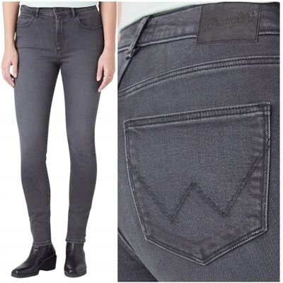 Wrangler HIGH SKINNY wysokie szare damskie spodnie jeansowe rurki W26 L30 Wrangler HIGH SKINNY wysokie szare damskie spodnie jeansowe rurki W26 L30