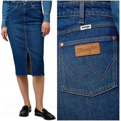 Wrangler Pencil Skirt ołówkowa jeansowa spódnica rozcięcie z przodu M Wrangler Pencil Skirt ołówkowa jeansowa spódnica rozcięcie z przodu M