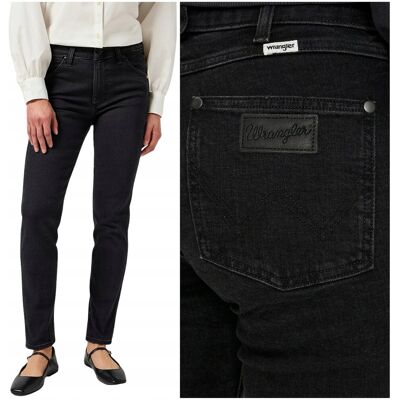 Wrangler PIPER Smokey wysokie czarne damskie spodnie jeansowe W34 L32 Wrangler PIPER Smokey wysokie czarne damskie spodnie jeansowe W34 L32