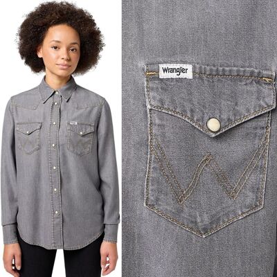 Wrangler REGULAR SHIRT Oyster Grey DżINS SZARA DAMSKA KOSZULA JEANSOWA XS Wrangler REGULAR SHIRT Oyster Grey DżINS SZARA DAMSKA KOSZULA JEANSOWA XS