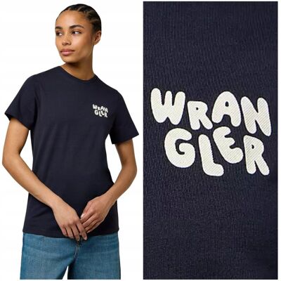 Wrangler Sign Off Tee Navy t-shirt damska bawełniana koszulka małe logo S Wrangler Sign Off Tee Navy t-shirt damska bawełniana koszulka małe logo S