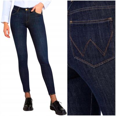 Wrangler SKINNY Dark Wash granatowe damskie spodnie jeansowe rurki W28 L30 Wrangler SKINNY Dark Wash granatowe damskie spodnie jeansowe rurki W28 L30