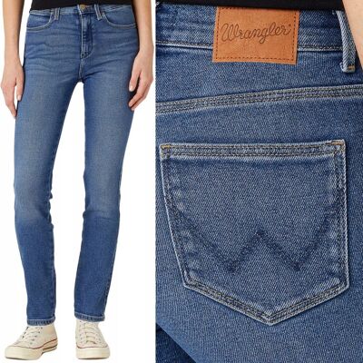 Wrangler SLIM Airblue DżINS PROSTE WYSOKIE DAMSKIE SPODNIE JEANSOWE W28 L30 Wrangler SLIM Airblue DżINS PROSTE WYSOKIE DAMSKIE SPODNIE JEANSOWE W28 L30