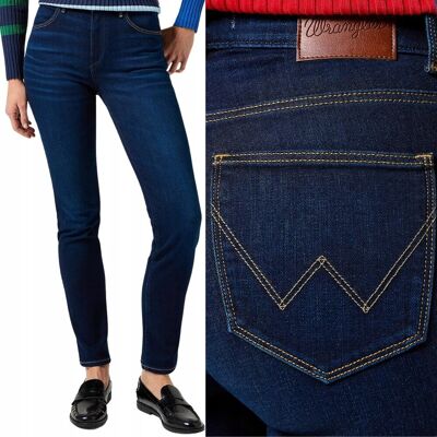 Wrangler Slim Granatowe Proste Wysokie Damskie Spodnie Jeansowe W27 L30 Wrangler Slim Granatowe Proste Wysokie Damskie Spodnie Jeansowe W27 L30