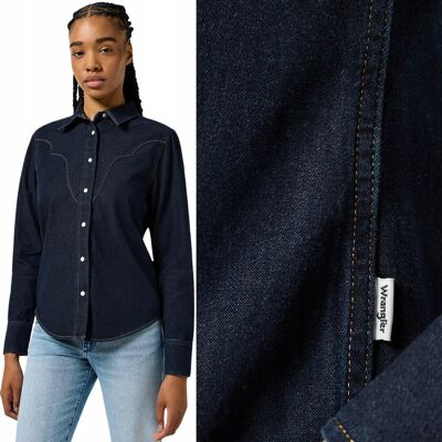 Wrangler Slim Yoke Shirt Granatowa Damska Dopasowana Koszula Jeansowa Xs Wrangler Slim Yoke Shirt Granatowa Damska Dopasowana Koszula Jeansowa Xs