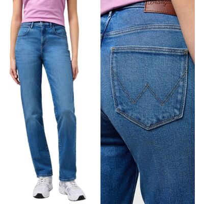 Wrangler STRAIGHT Mid Wash PROSTE WYŻSZY STAN BLUE DżINS W28 L32 Wrangler STRAIGHT Mid Wash PROSTE WYŻSZY STAN BLUE DżINS W28 L32
