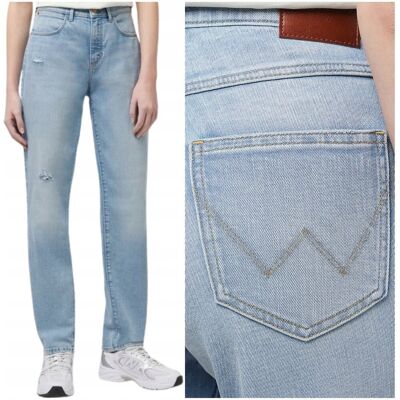 Wrangler STRAIGHT wysokie proste damskie spodnie jeansowe dziury W29 L34 Wrangler STRAIGHT wysokie proste damskie spodnie jeansowe dziury W29 L34