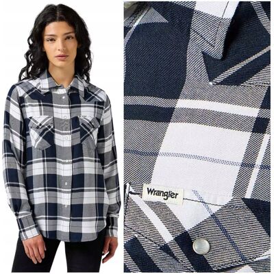 Wrangler Western Shirt Navy klasyczna koszula damska w kratę zatrzaski M Wrangler Western Shirt Navy klasyczna koszula damska w kratę zatrzaski M