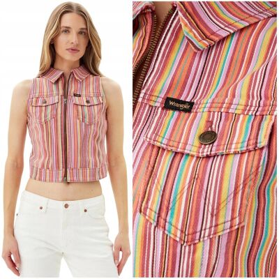 Wrangler Zip Front Vest Candy kolorowa kamizelka jeansowa damska na zamek S Wrangler Zip Front Vest Candy kolorowa kamizelka jeansowa damska na zamek S