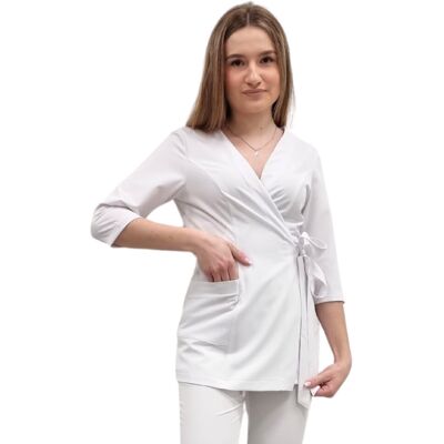 M&C Żakiet kopertowy, tunika biała basic premium rękaw 3/4 roz. XXL M&C Żakiet kopertowy, tunika biała basic premium rękaw 3/4 roz. XXL