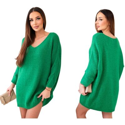 Kesi Zielony sweter damski oversize Plus Size z dekoltem V Kesi Zielony sweter damski oversize Plus Size z dekoltem V