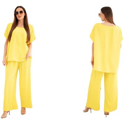 Kesi Żółty komplet damski Plus Size bluzka i spodnie Kesi Żółty komplet damski Plus Size bluzka i spodnie