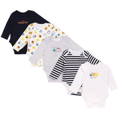 sarcia.eu 5x Bawełniane grantowo-białe body Potworek, OEKO-TEX 0-3 m 62 cm sarcia.eu 5x Bawełniane grantowo-białe body Potworek, OEKO-TEX 0-3 m 62 cm