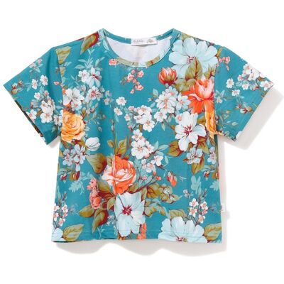 Ewa Collection T-Shirt Oversize Turkusowe Kwiaty - 98 Ewa Collection T-Shirt Oversize Turkusowe Kwiaty - 98