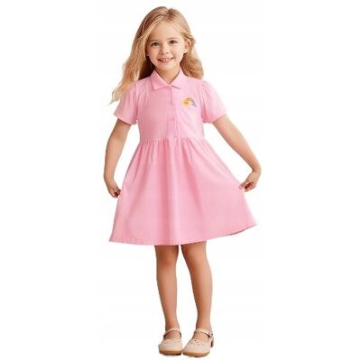 Inny producent Bawełniana Sukienka Dziecięca Polo Różowa Pink Nadruk Tęcza 110 Inny producent Bawełniana Sukienka Dziecięca Polo Różowa Pink Nadruk Tęcza 110